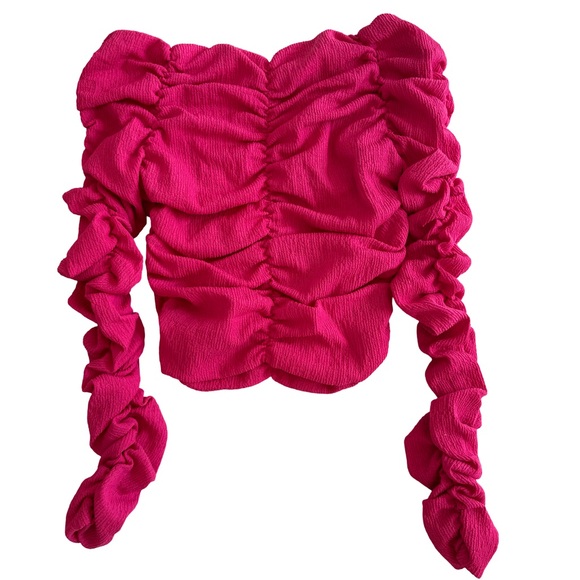 Line & Dot - Kai Off Shoulder Top  pink, long sleeves,  crop, size M - Picture 10 of 12